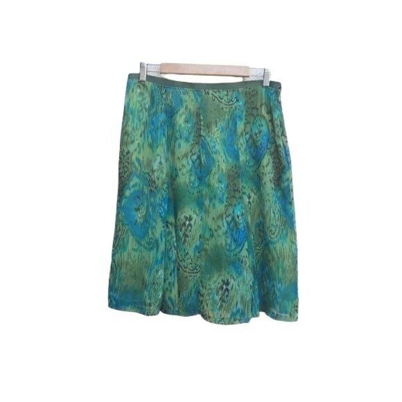 Vtg Worthington Skirt Sheer Watercolor Peacock Godet Full Midi Green Sz 12 - Picture 1 of 6